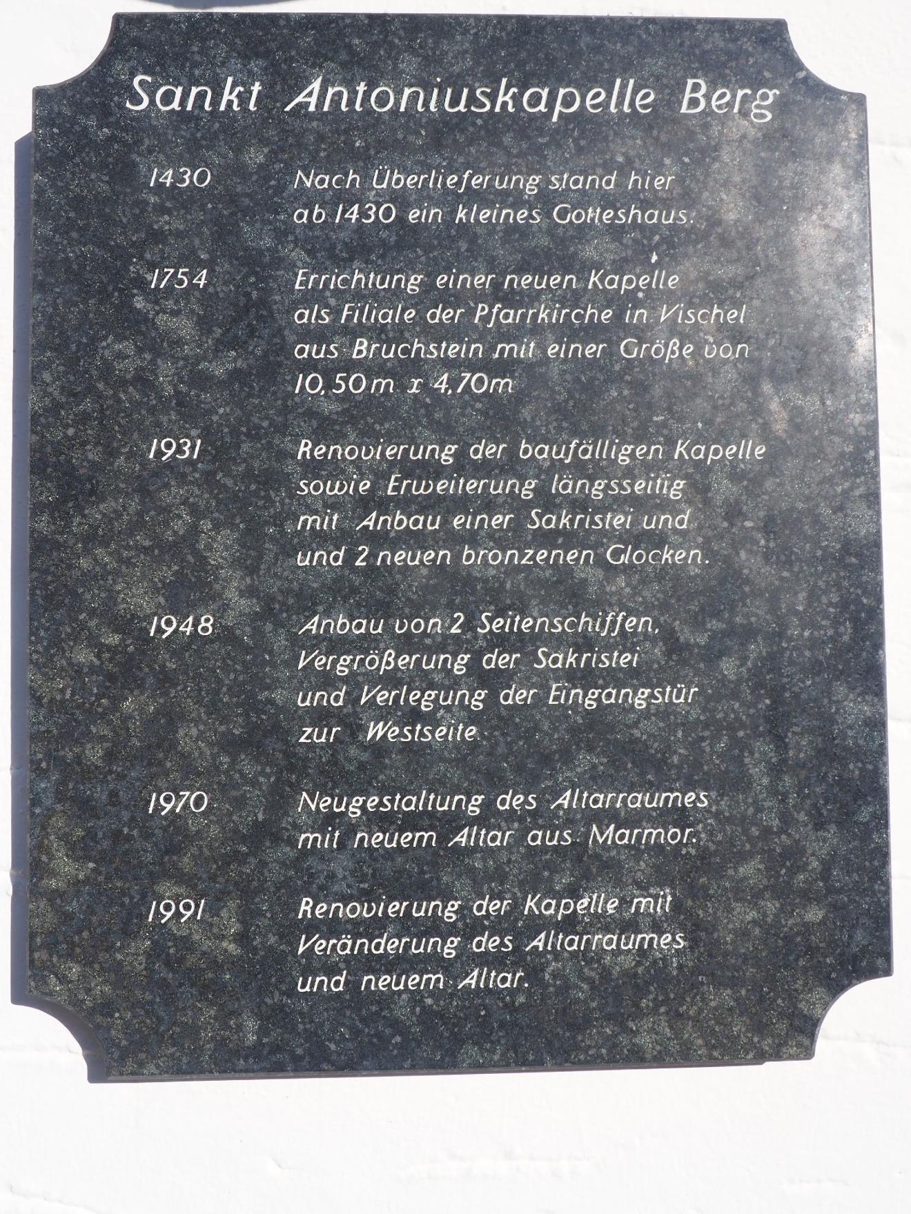 Info Tafel St. Antonius Kapelle Berg